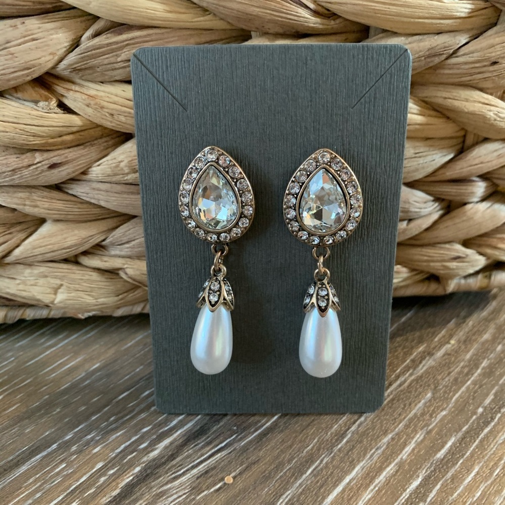 2/$12 Crystal and Pearl Marquis Tear Drop Earrings